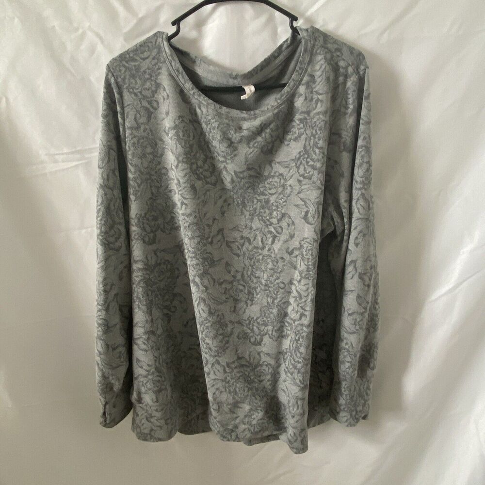 Ideology Sweatshirt Womens XXL Gray Floral Lace Up Pullover Cozy Loungewear